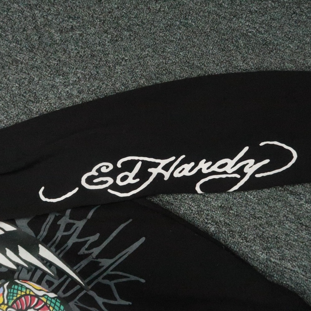 Ed Hardy Hoodie Mens Large Black Eagle Skull Graphic Pullover Hooded Pockets - Picture 5 of 12
